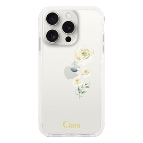iPhone15ProMax クッションバンパー 耐衝撃クリアケース ヴァーティカルフラワー ブルー