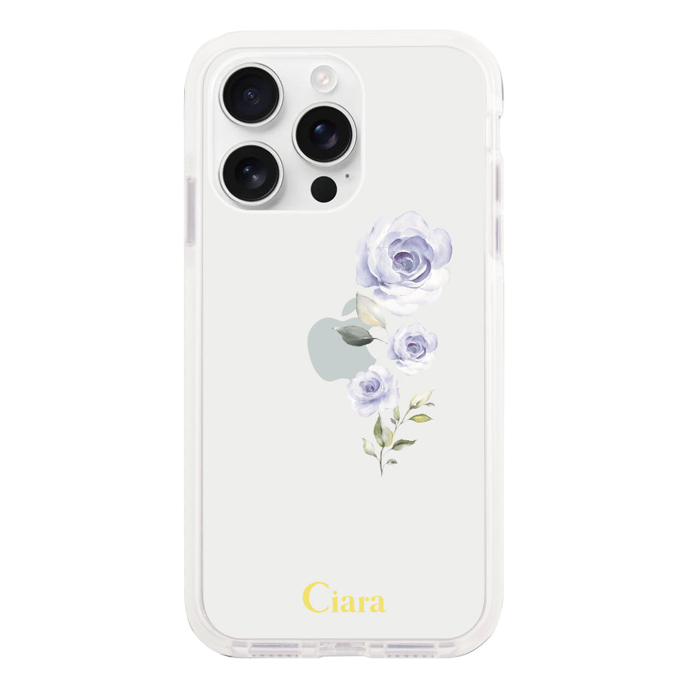 iPhone16ProMax クッションバンパー 耐衝撃クリアケース ヴァーティカルフラワー ブルー