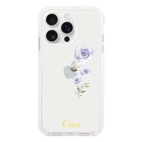 iPhone16ProMax クッションバンパー 耐衝撃クリアケース ヴァーティカルフラワー ブルー