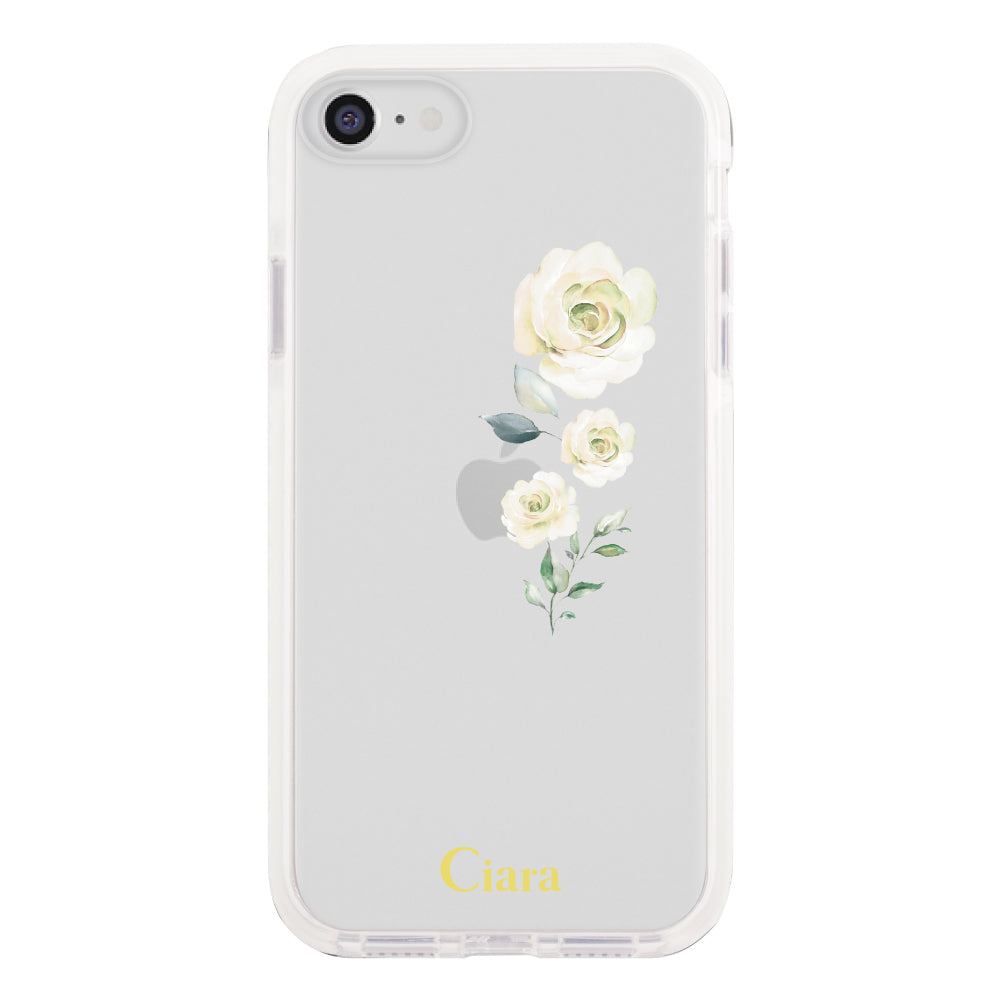 iPhone7/8/SE2/SE3 クッションバンパー 耐衝撃クリアケース ヴァーティカルフラワー ブルー