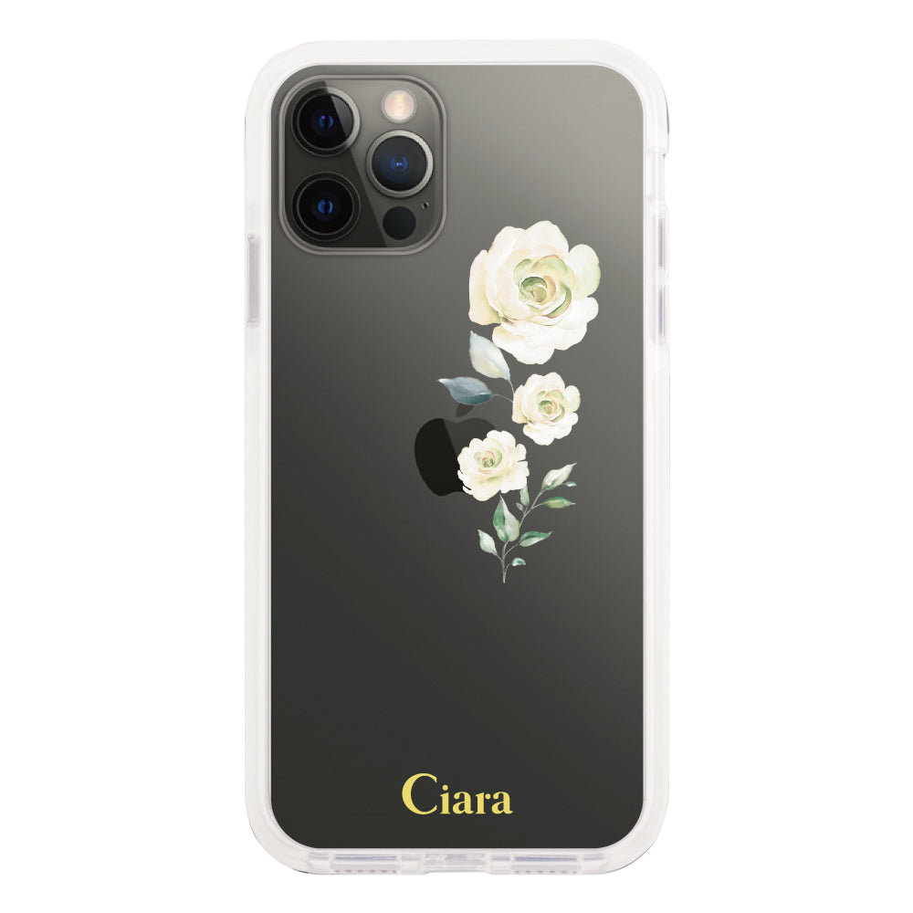iPhoneX/XS クッションバンパー 耐衝撃クリアケース ヴァーティカルフラワー ブルー