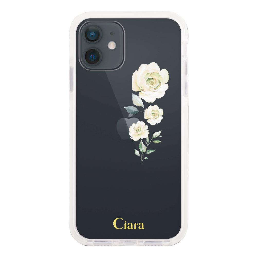 iPhoneXR クッションバンパー 耐衝撃クリアケース ヴァーティカルフラワー ブルー