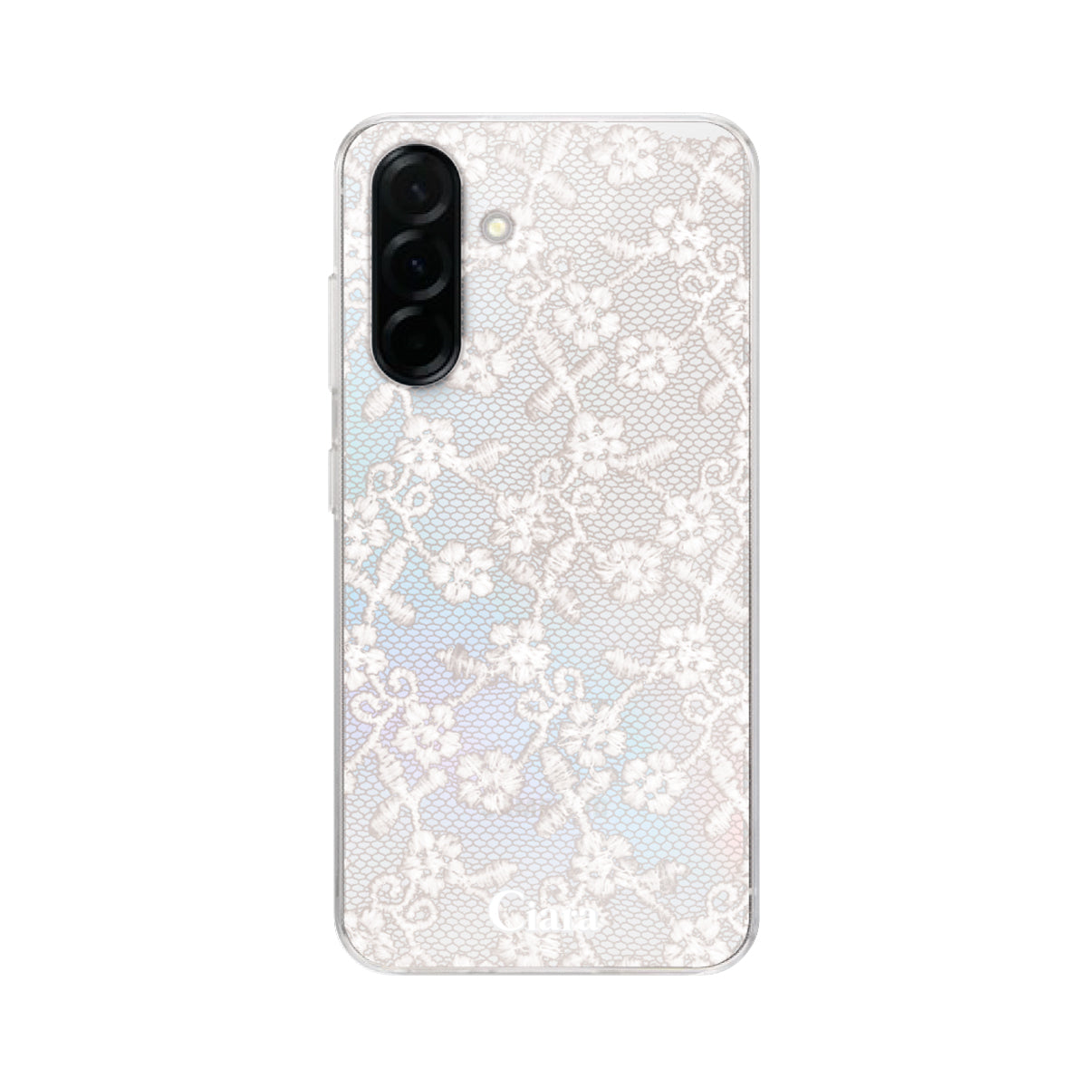 GalaxyA36 クリアケース ファブリックスモールフラワーレース ホワイト