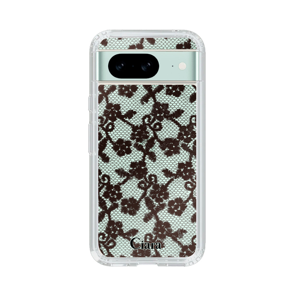 GooglePixel8 クリアケース ファブリックスモールフラワーレース ブラック