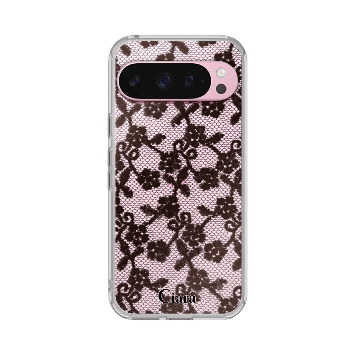 GooglePixel9/9Pro クリアケース ファブリックスモールフラワーレース ブラック