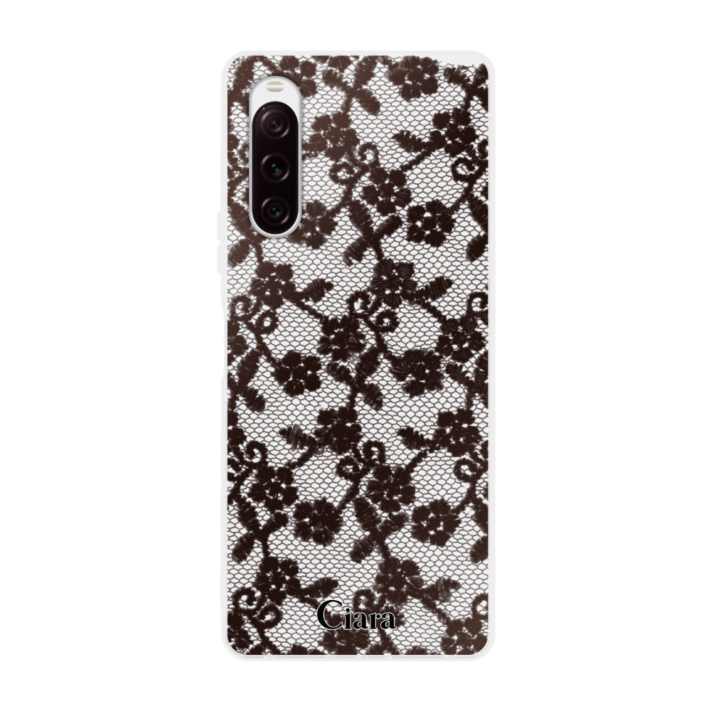 Xperia10Ⅱケース クリアケース ファブリックスモールフラワーレース ブラック