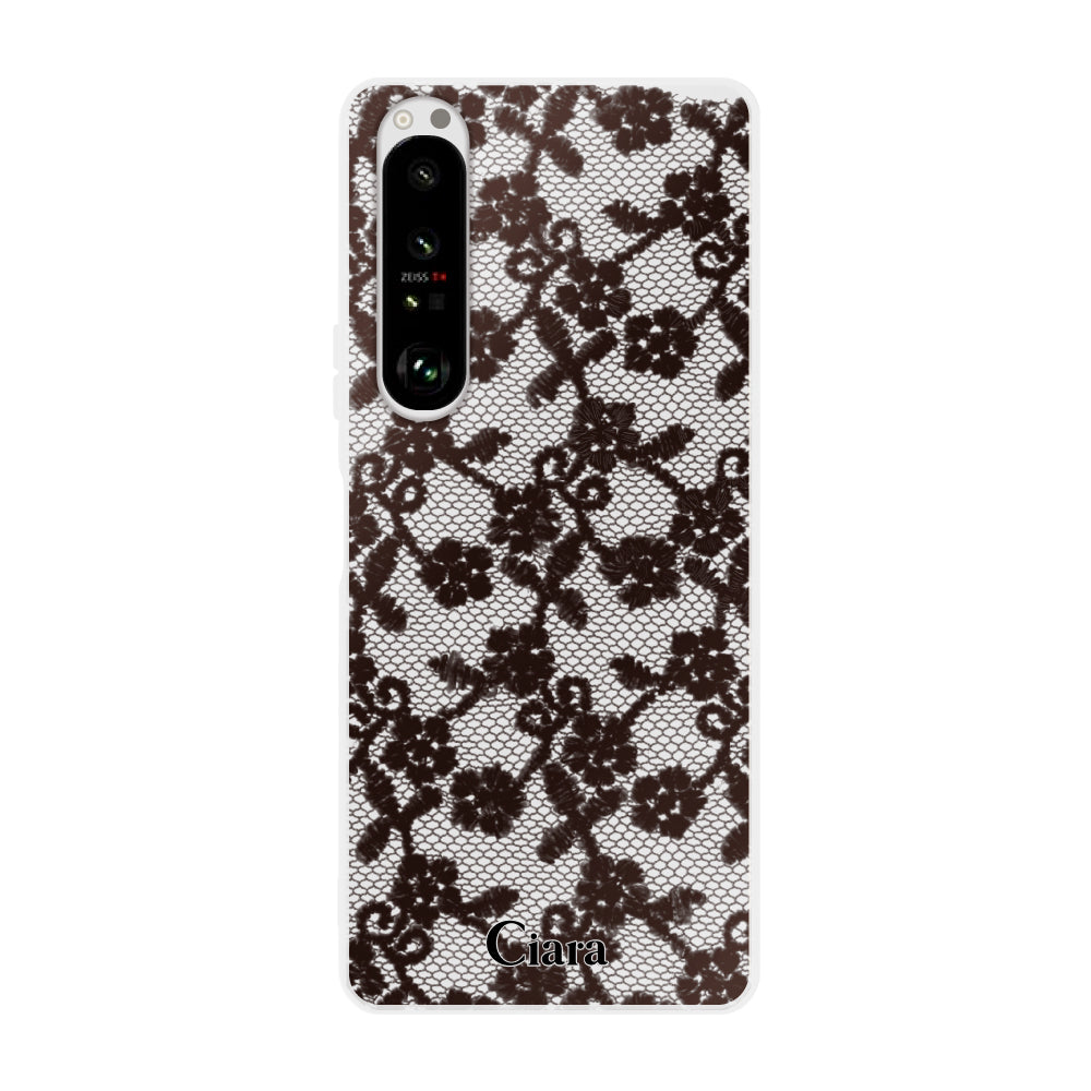 Xperia1Ⅱ クリアケース ファブリックスモールフラワーレース ブラック