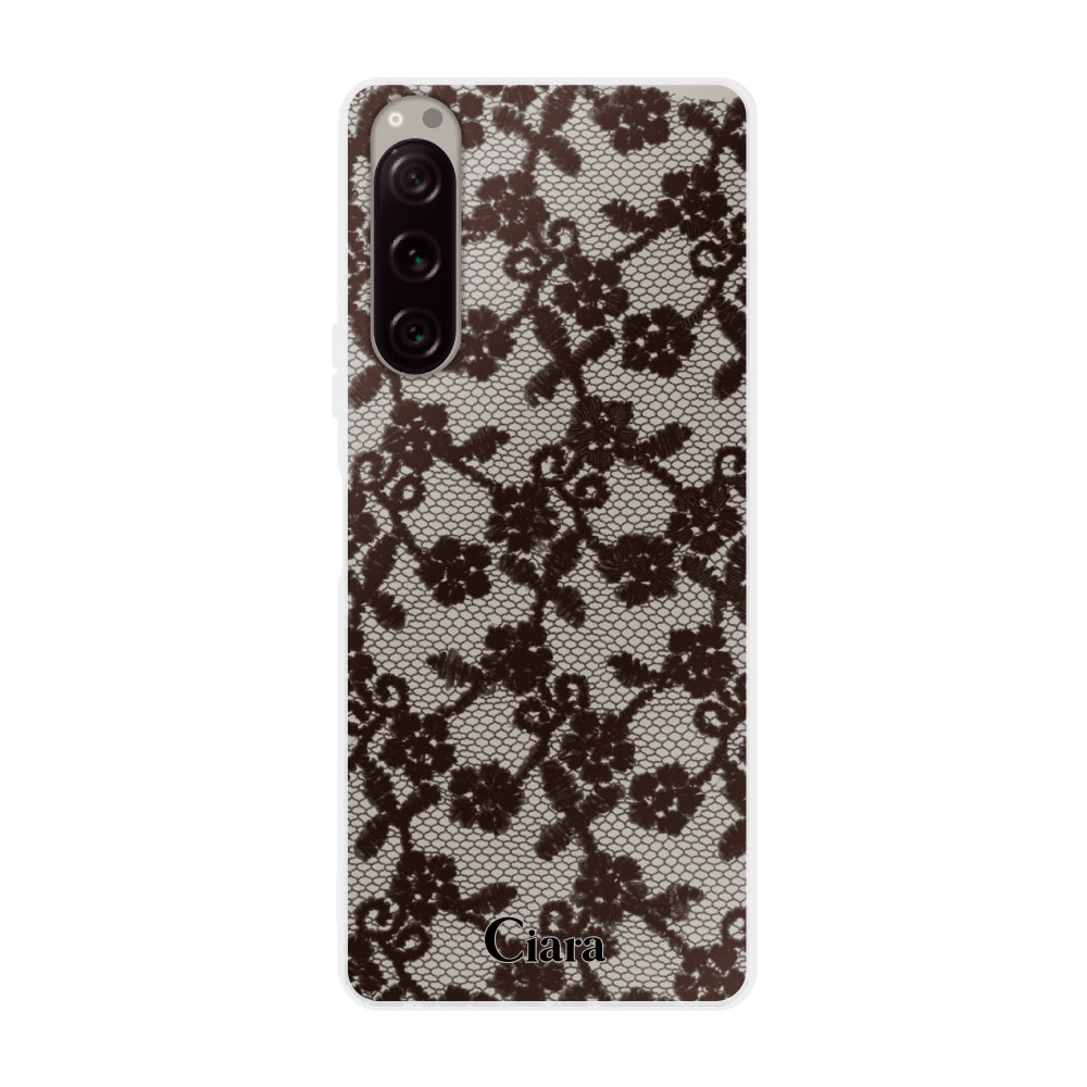 Xperia5Ⅲケース クリアケース ファブリックスモールフラワーレース ブラック