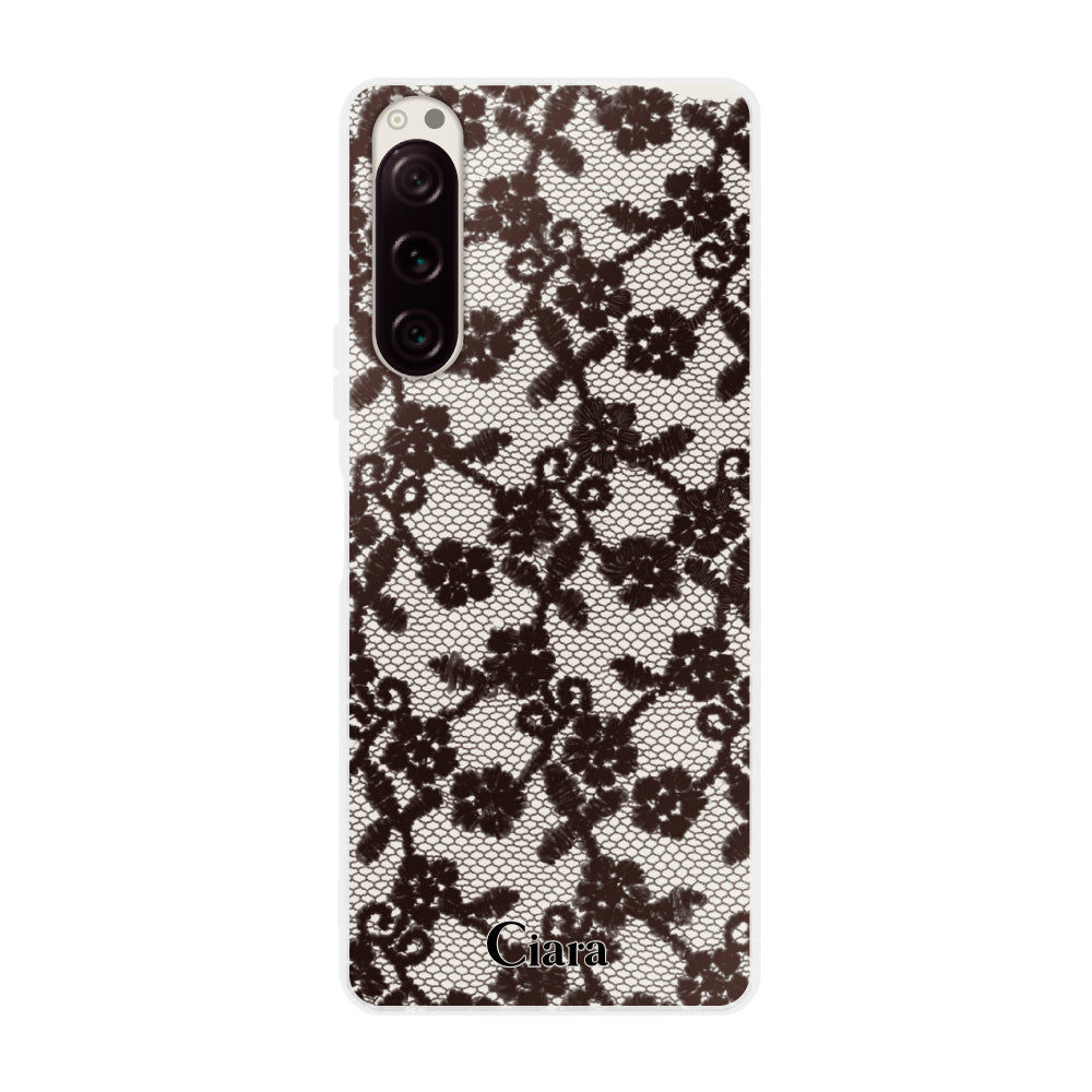 Xperia5Ⅳケース クリアケース ファブリックスモールフラワーレース ブラック