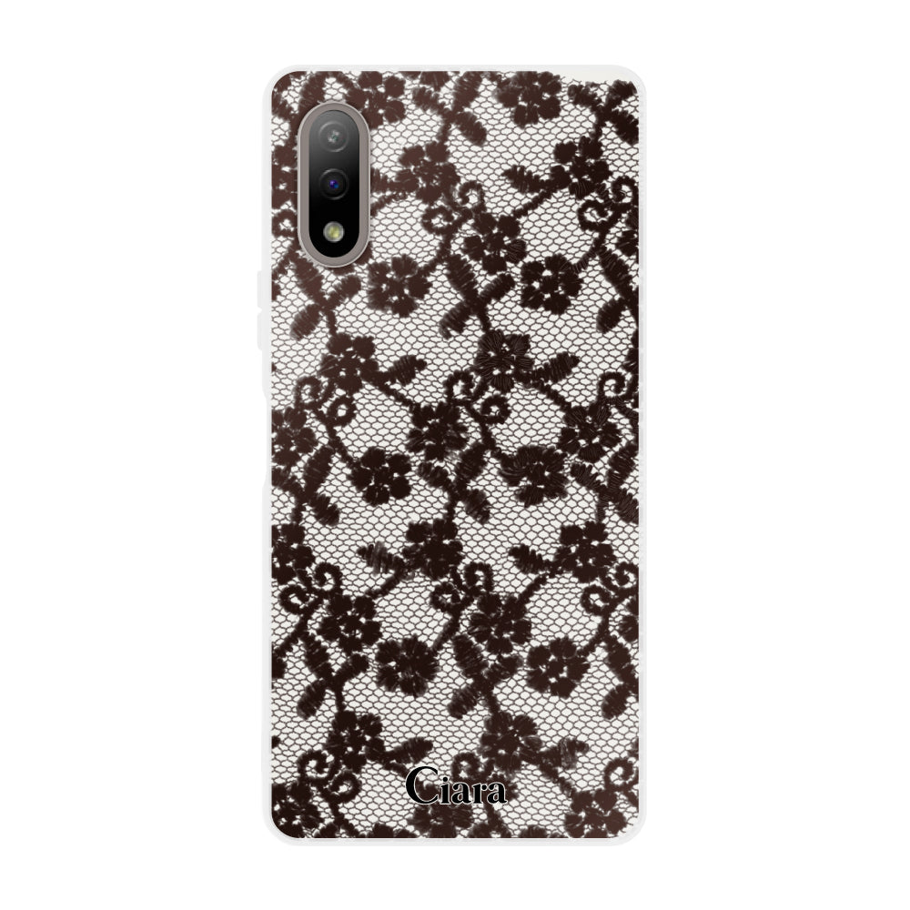 XperiaACEⅡケース クリアケース ファブリックスモールフラワーレース ブラック