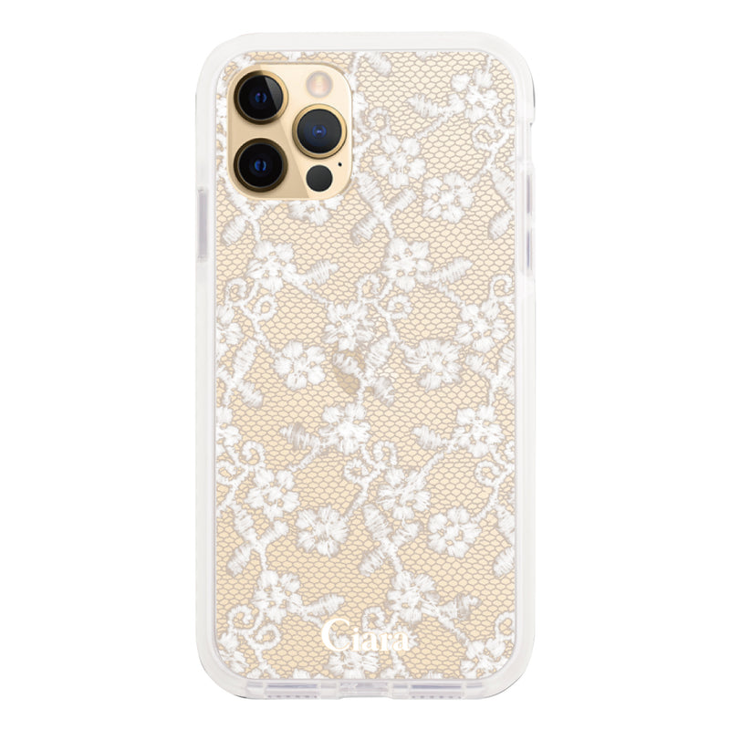 iPhoneケース クッションバンパー 耐衝撃クリアケース ファブリックスモールフラワーレース