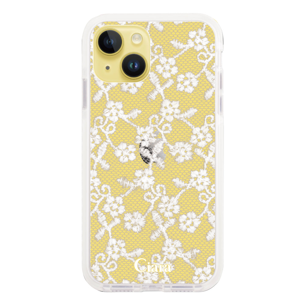 iPhone レースフラワー バタフライパターン クリア 保護カバー iPhoneケース】 クッションバンパー FABRIC SMALL FLOWER LACE