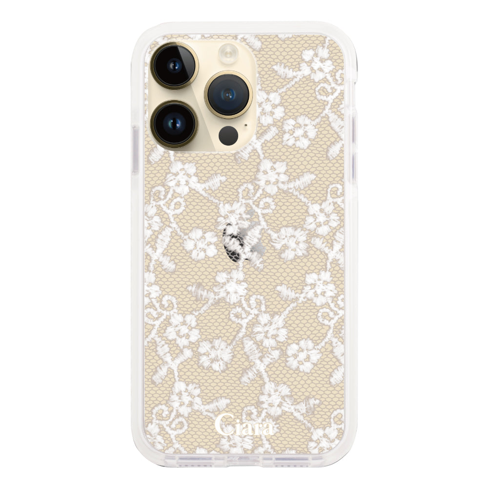 CASSETIFY レース模様クリアケース iPhoneケース】 クッションバンパー FABRIC SMALL FLOWER LACE