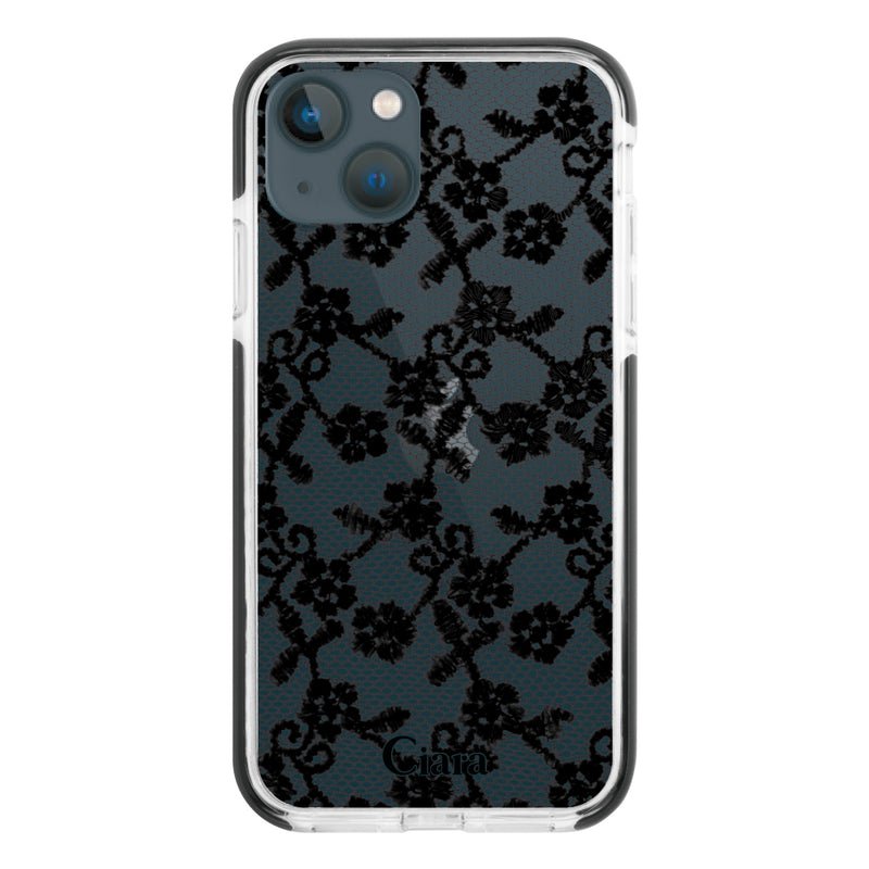 iPhoneケース クッションバンパー 耐衝撃クリアケース ファブリックスモールフラワーレース