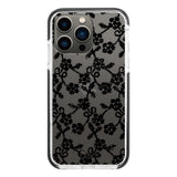 iPhone13Pro クッションバンパー 耐衝撃クリアケース ファブリックスモールフラワーレース ブラック