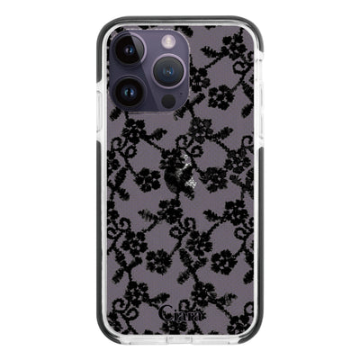 iPhoneケース クッションバンパー 耐衝撃クリアケース ファブリックスモールフラワーレース
