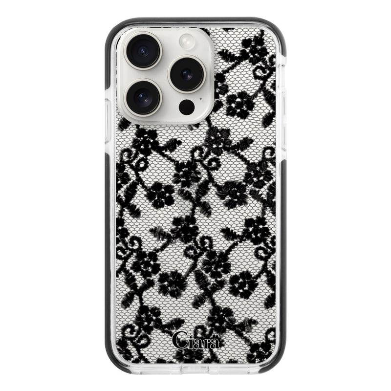 iPhoneケース クッションバンパー 耐衝撃クリアケース ファブリックスモールフラワーレース