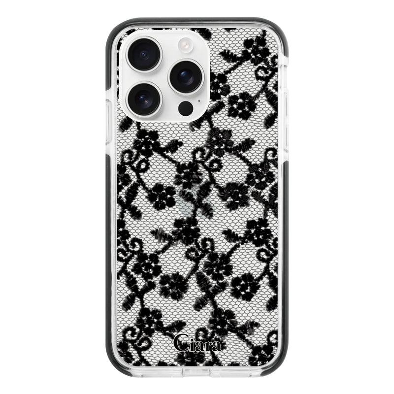 iPhoneケース クッションバンパー 耐衝撃クリアケース ファブリックスモールフラワーレース