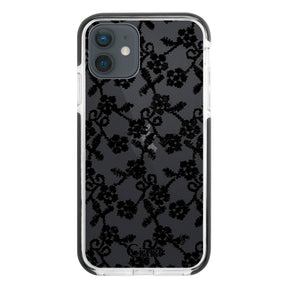 iPhoneXR クッションバンパー 耐衝撃クリアケース ファブリックスモールフラワーレース ブラック