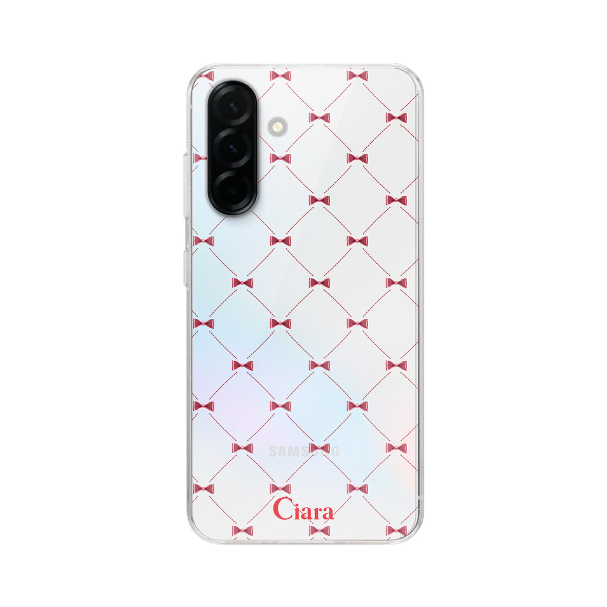 GalaxyA36 クリアケース キルティングリボン レッド