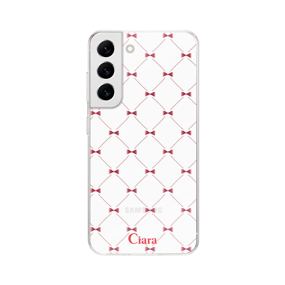 GalaxyS22ケース クリアケース キルティングリボン レッド