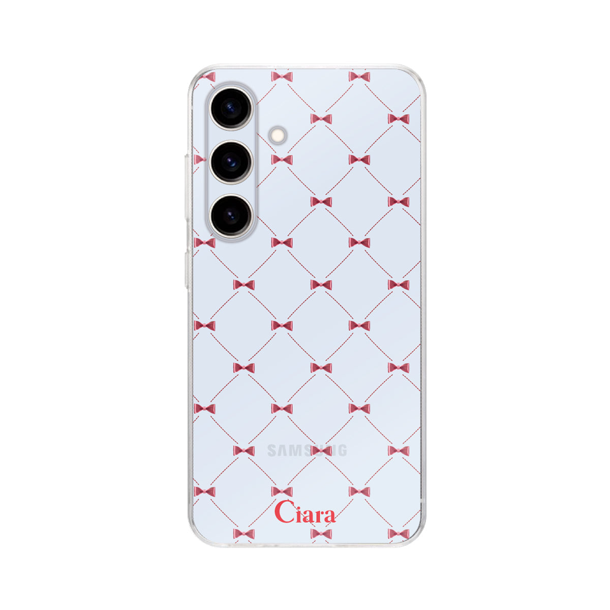 GalaxyS25 クリアケース キルティングリボン レッド