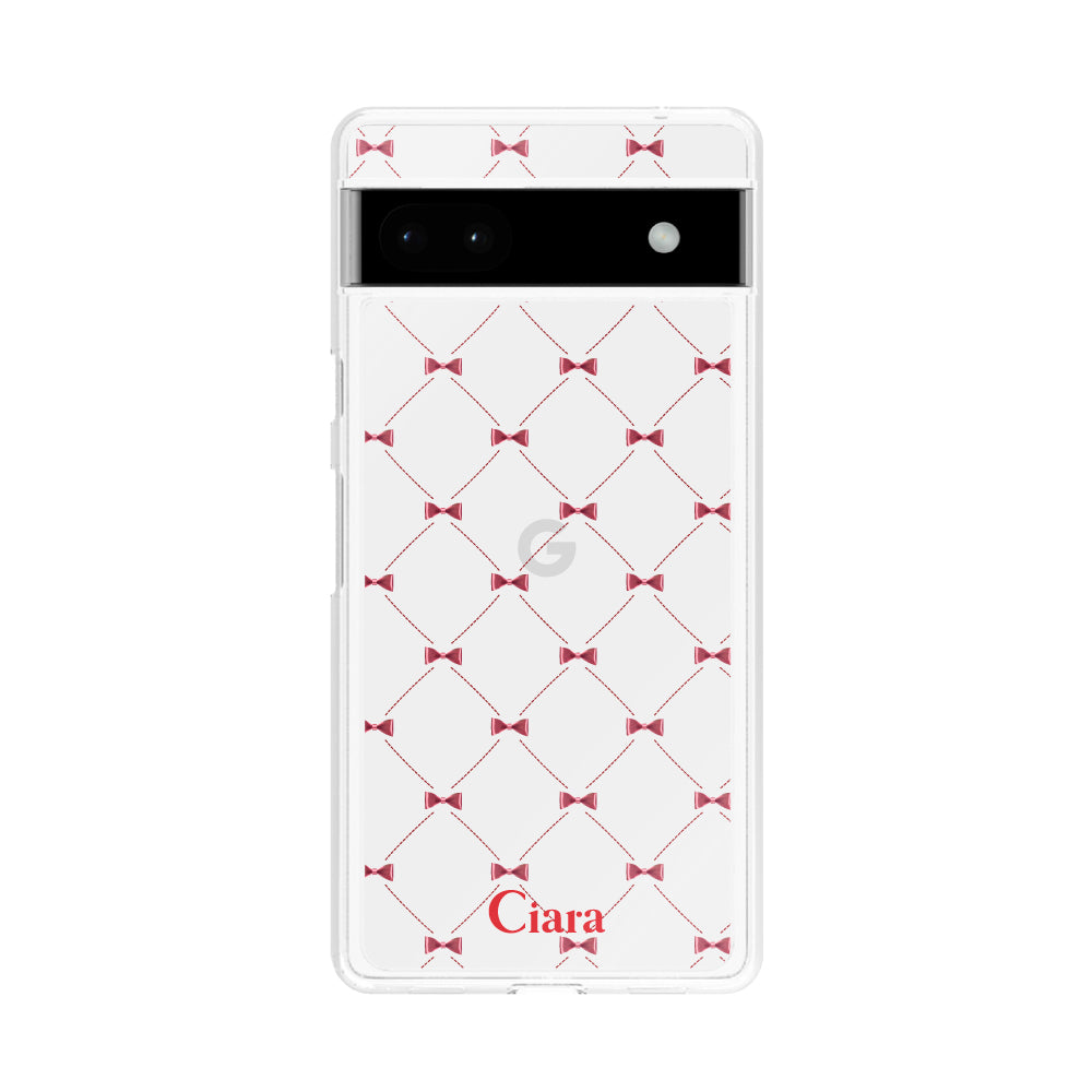 GooglePixel6aケース クリアケース キルティングリボン レッド