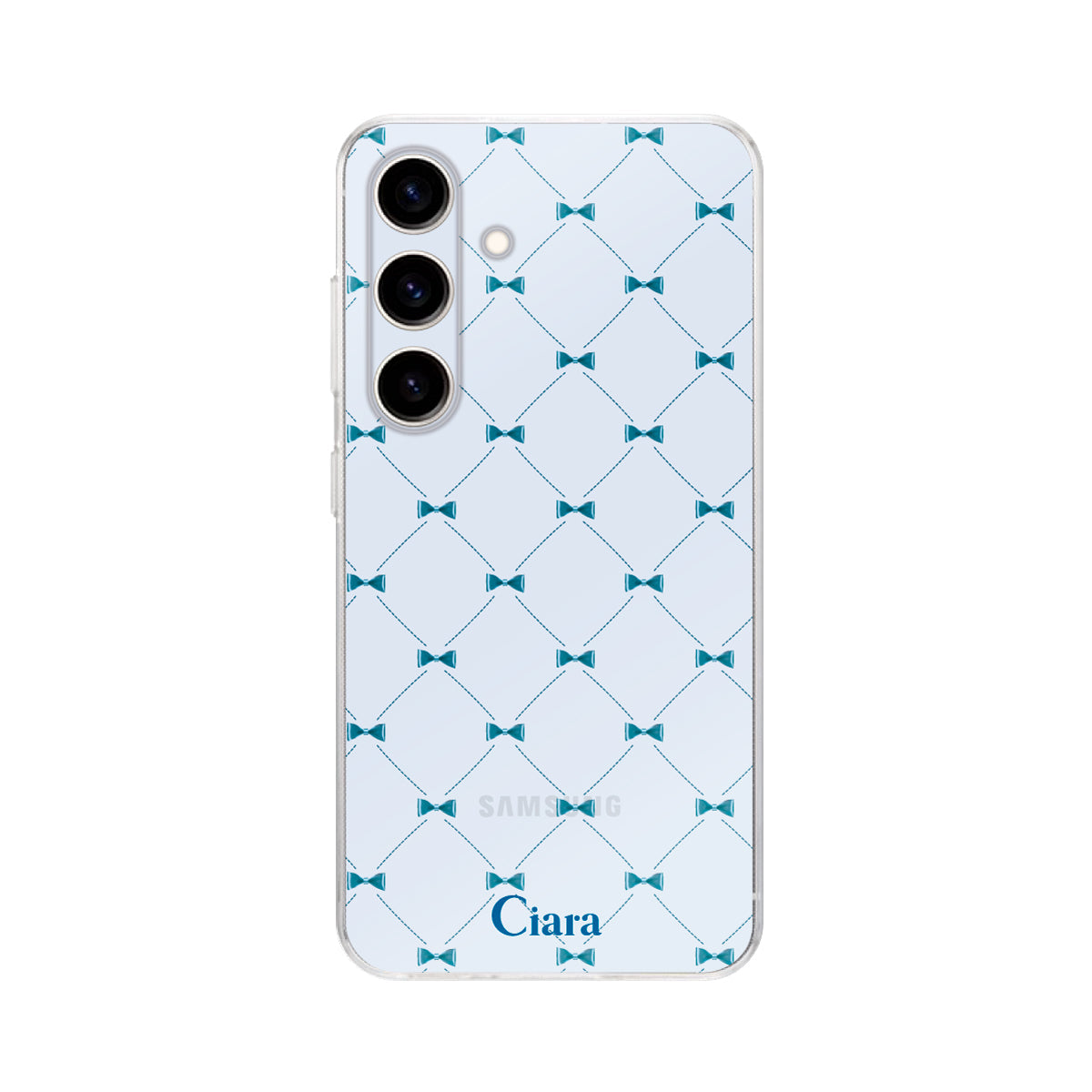 GalaxyS25 クリアケース キルティングリボン ブルー