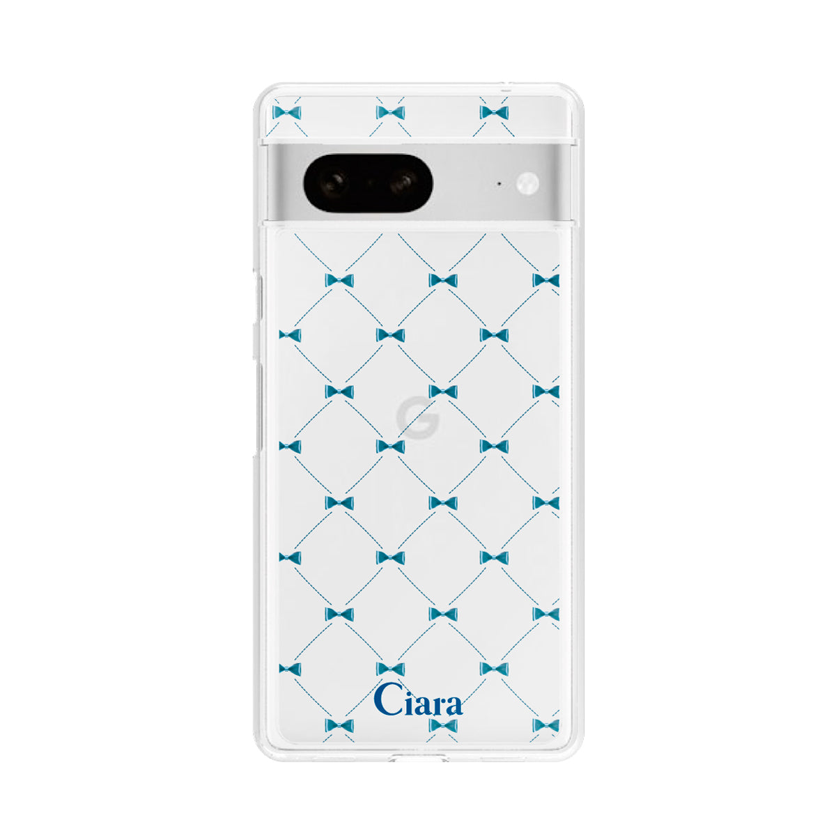 GooglePixel7 クリアケース キルティングリボン ブルー