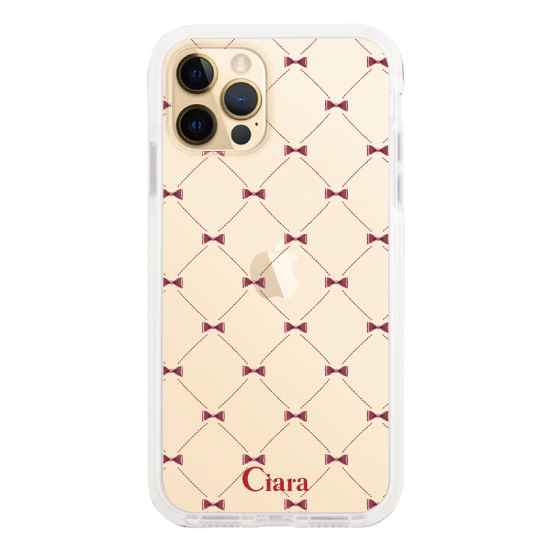 iPhoneケース クッションバンパー 耐衝撃クリアケース キルティングリボン
