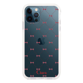 iPhone12ProMax クッションバンパー 耐衝撃クリアケース キルティングリボン レッド