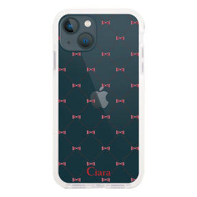 iPhone13mini クッションバンパー 耐衝撃クリアケース キルティングリボン レッド