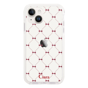 iPhone14 クッションバンパー 耐衝撃クリアケース キルティングリボン レッド