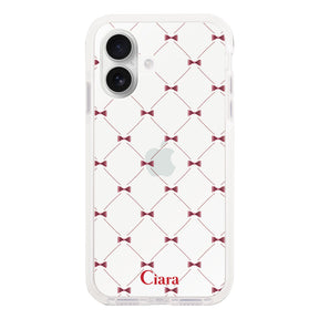iPhone16 クッションバンパー 耐衝撃クリアケース キルティングリボン レッド