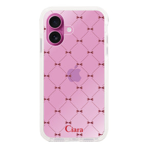 iPhone16Plus クッションバンパー 耐衝撃クリアケース キルティングリボン レッド