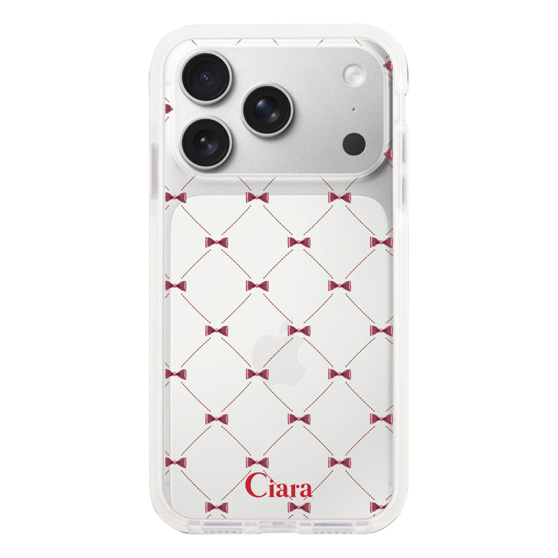 iPhoneケース クッションバンパー 耐衝撃クリアケース キルティングリボン