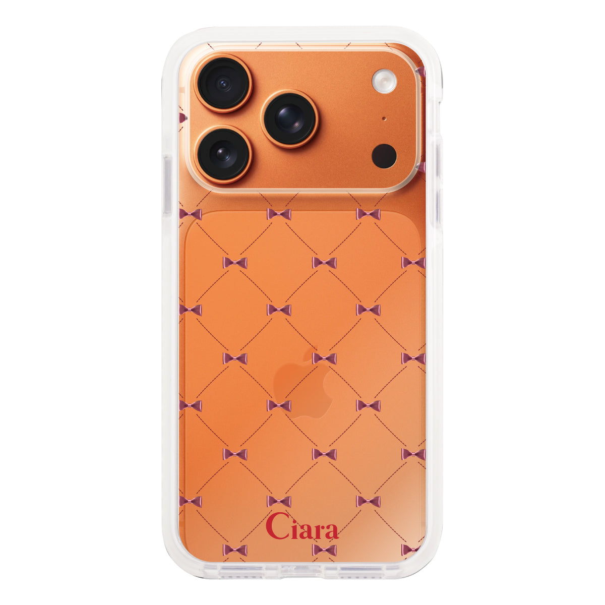 iPhone17ProMax クッションバンパー 耐衝撃クリアケース キルティングリボン レッド