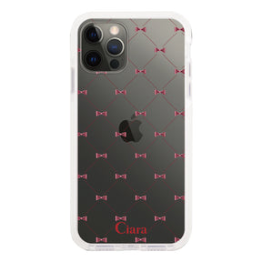 iPhoneX/XS クッションバンパー 耐衝撃クリアケース キルティングリボン レッド
