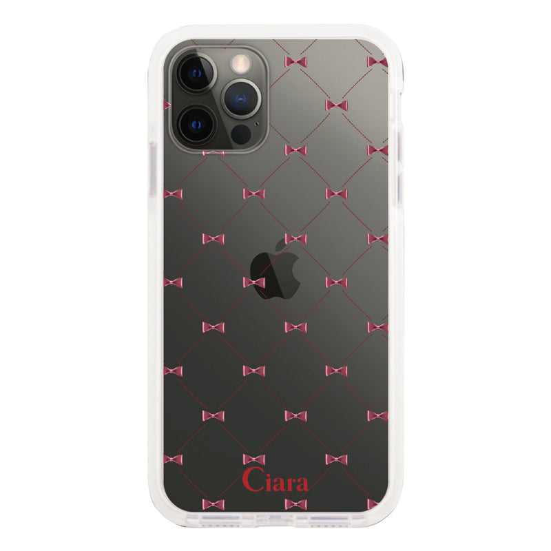 iPhoneケース クッションバンパー 耐衝撃クリアケース キルティングリボン