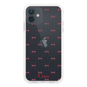 iPhoneXR クッションバンパー 耐衝撃クリアケース キルティングリボン レッド