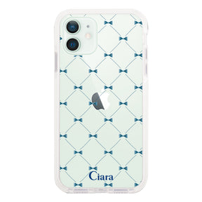 iPhone12mini クッションバンパー 耐衝撃クリアケース キルティングリボン ブルー
