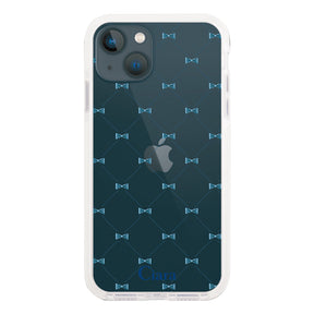 iPhone13mini クッションバンパー 耐衝撃クリアケース キルティングリボン ブルー