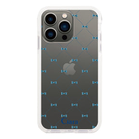 iPhone13Pro クッションバンパー 耐衝撃クリアケース キルティングリボン ブルー