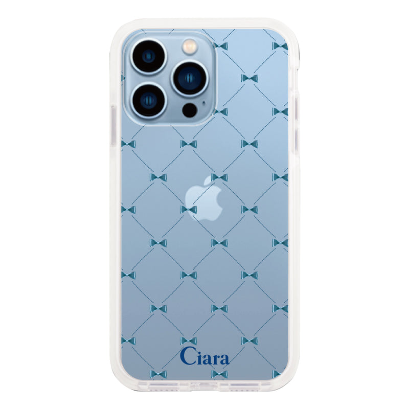iPhoneケース クッションバンパー 耐衝撃クリアケース キルティングリボン