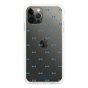 iPhoneX/XS クッションバンパー 耐衝撃クリアケース キルティングリボン ブルー