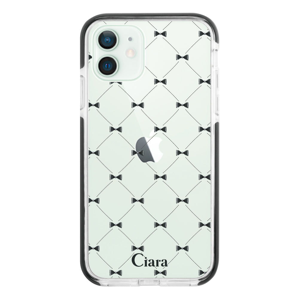 iPhone12mini クッションバンパー 耐衝撃クリアケース キルティングリボン ブラック