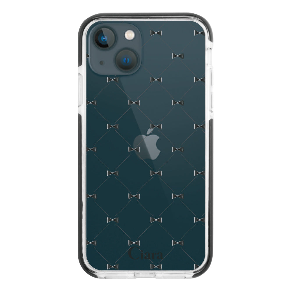 iPhone13mini クッションバンパー 耐衝撃クリアケース キルティングリボン ブラック