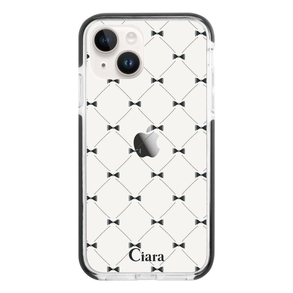 iPhone14 クッションバンパー 耐衝撃クリアケース キルティングリボン ブラック