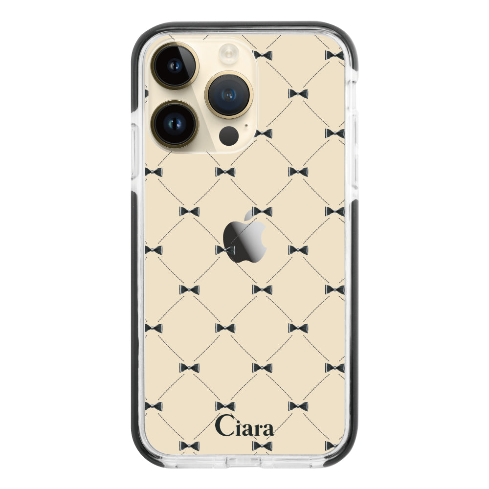 iPhone14Pro クッションバンパー 耐衝撃クリアケース キルティングリボン ブラック