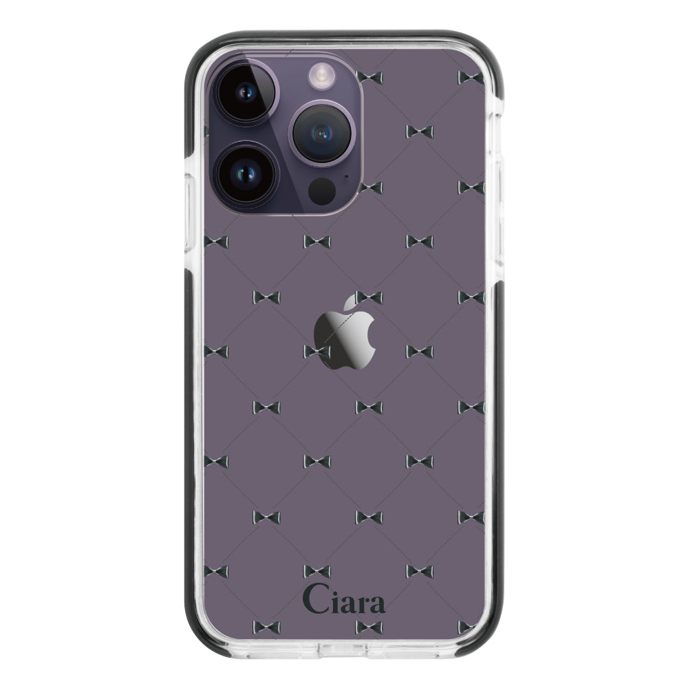 iPhone14ProMax クッションバンパー 耐衝撃クリアケース キルティングリボン ブラック